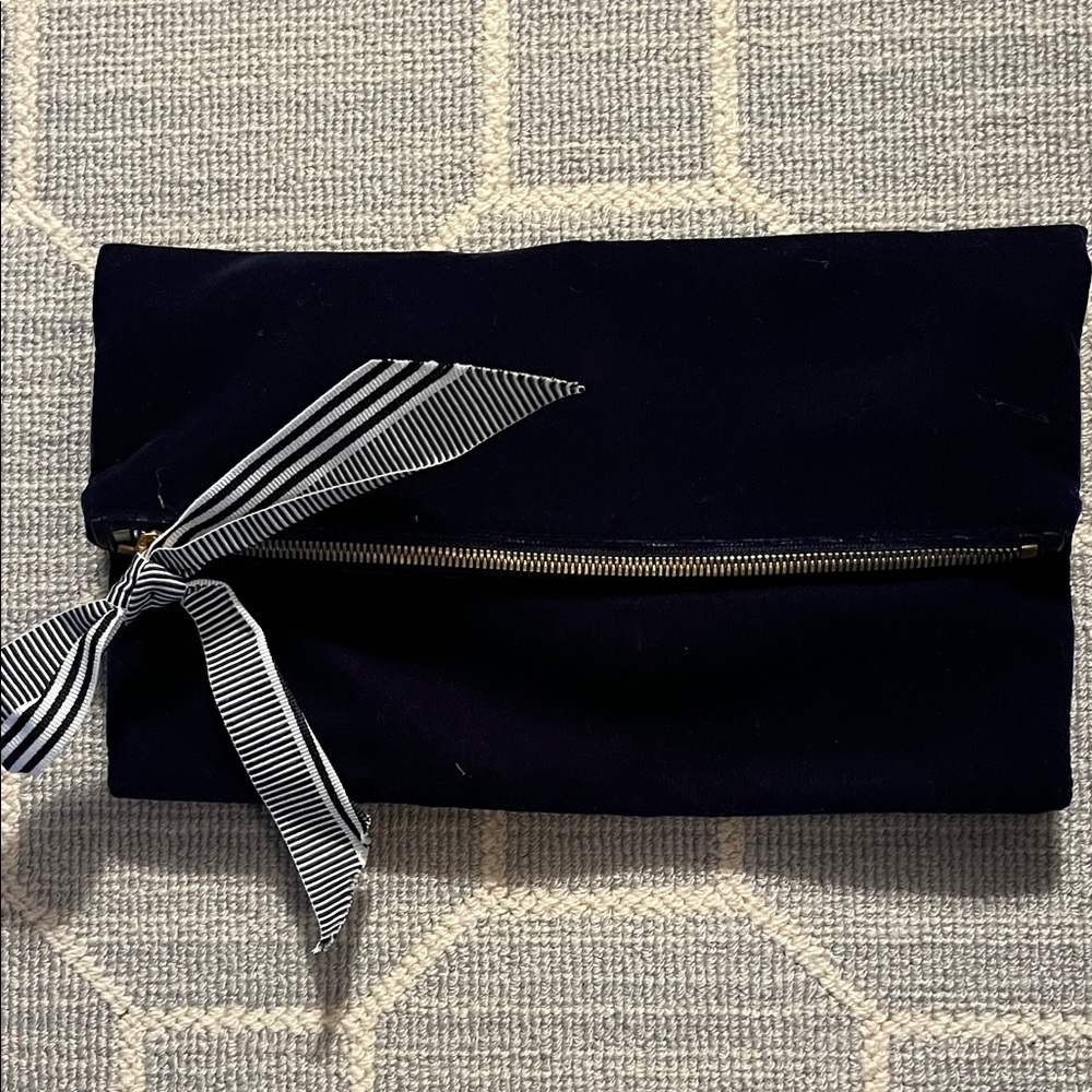 J. Crew Navy Clutch with Striped Bow